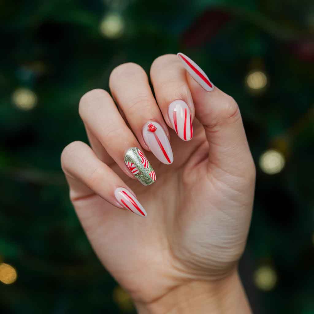 Candy Cane nails art