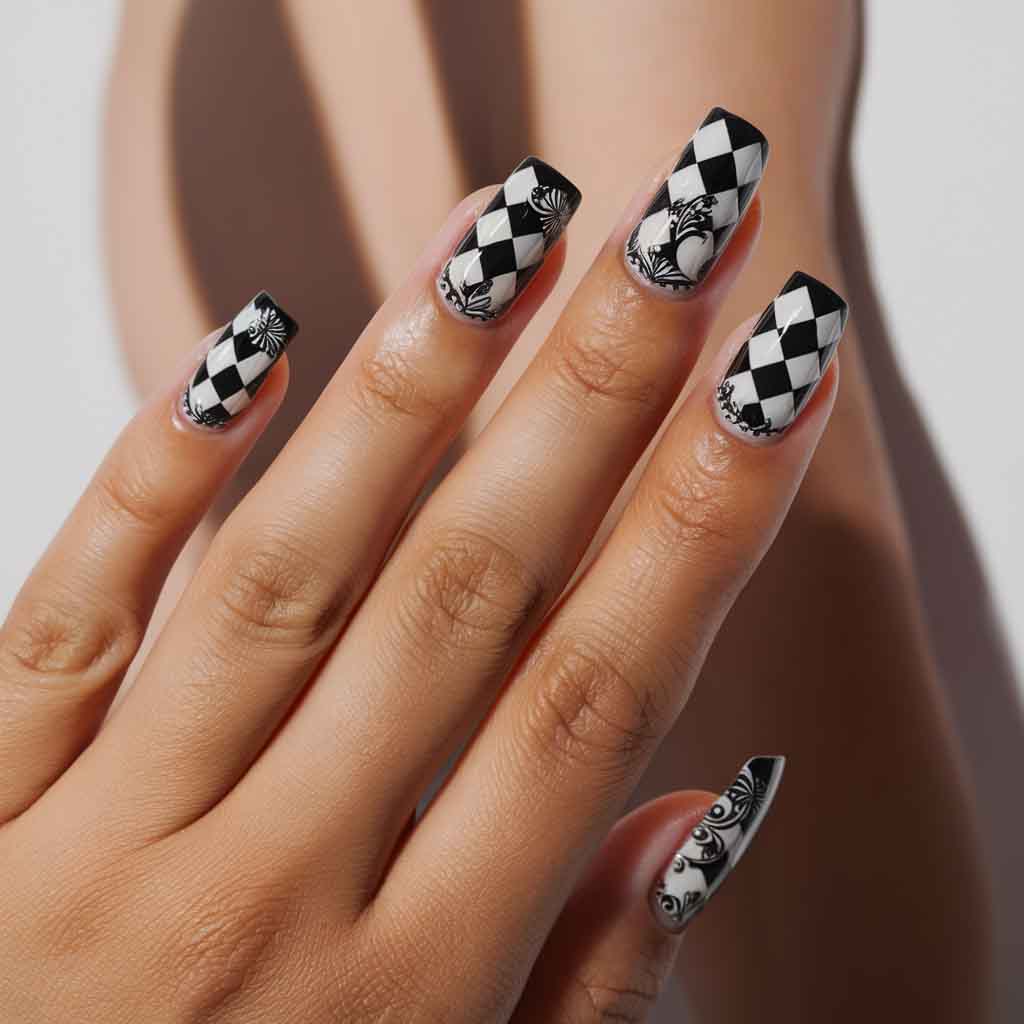 Checkerboard nails art