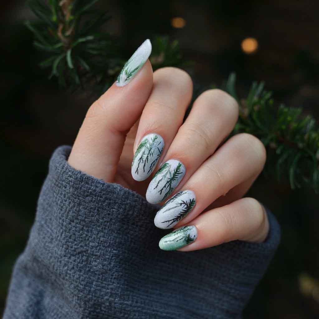 Frosted Pine Branches Nails