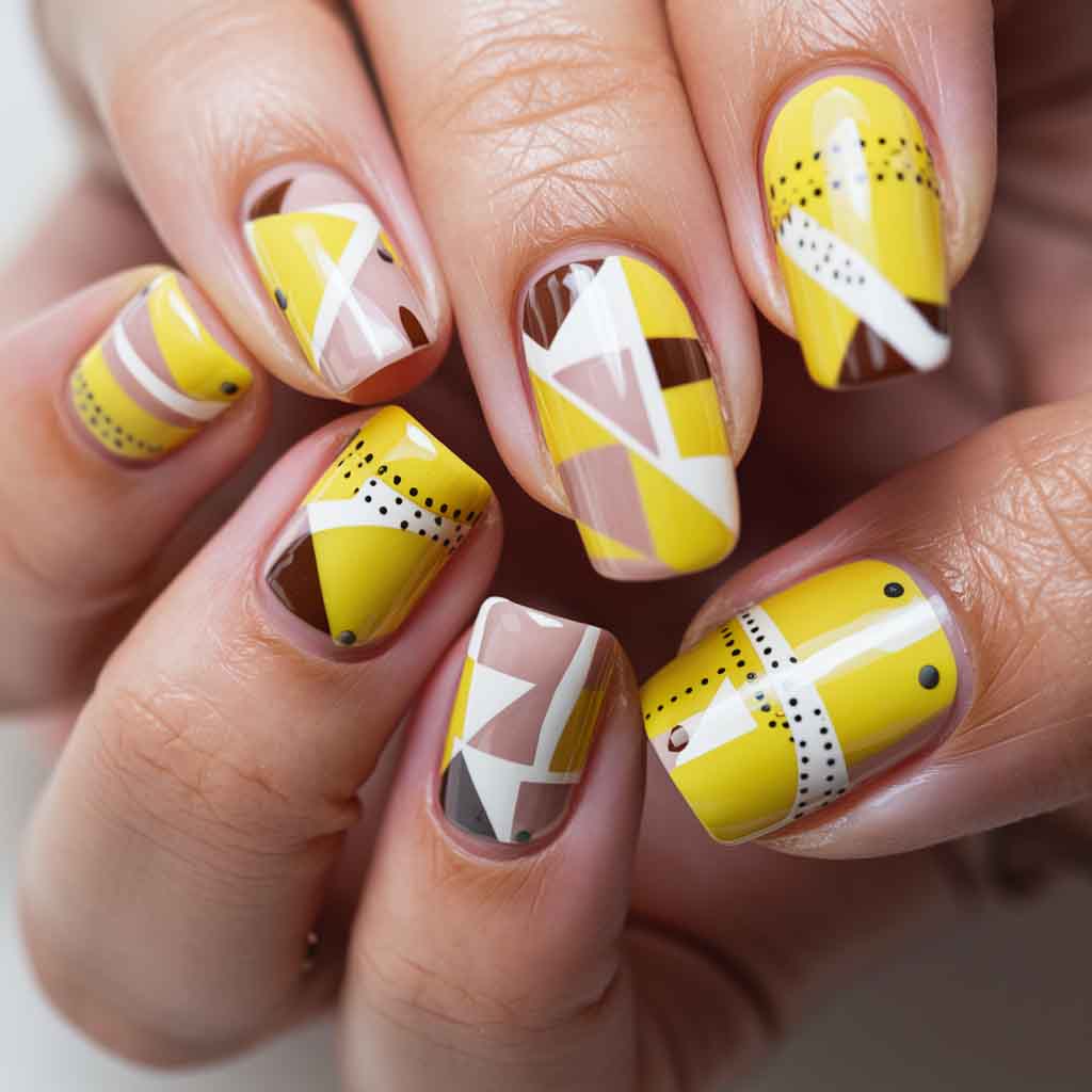 Geometric shaped Yellow Nails
