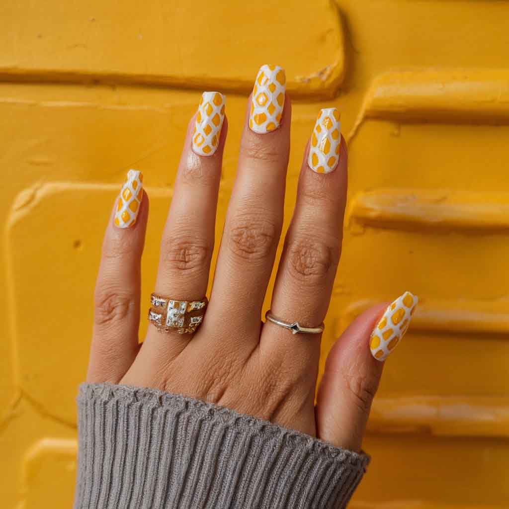 Honeycomb nails art yellow
