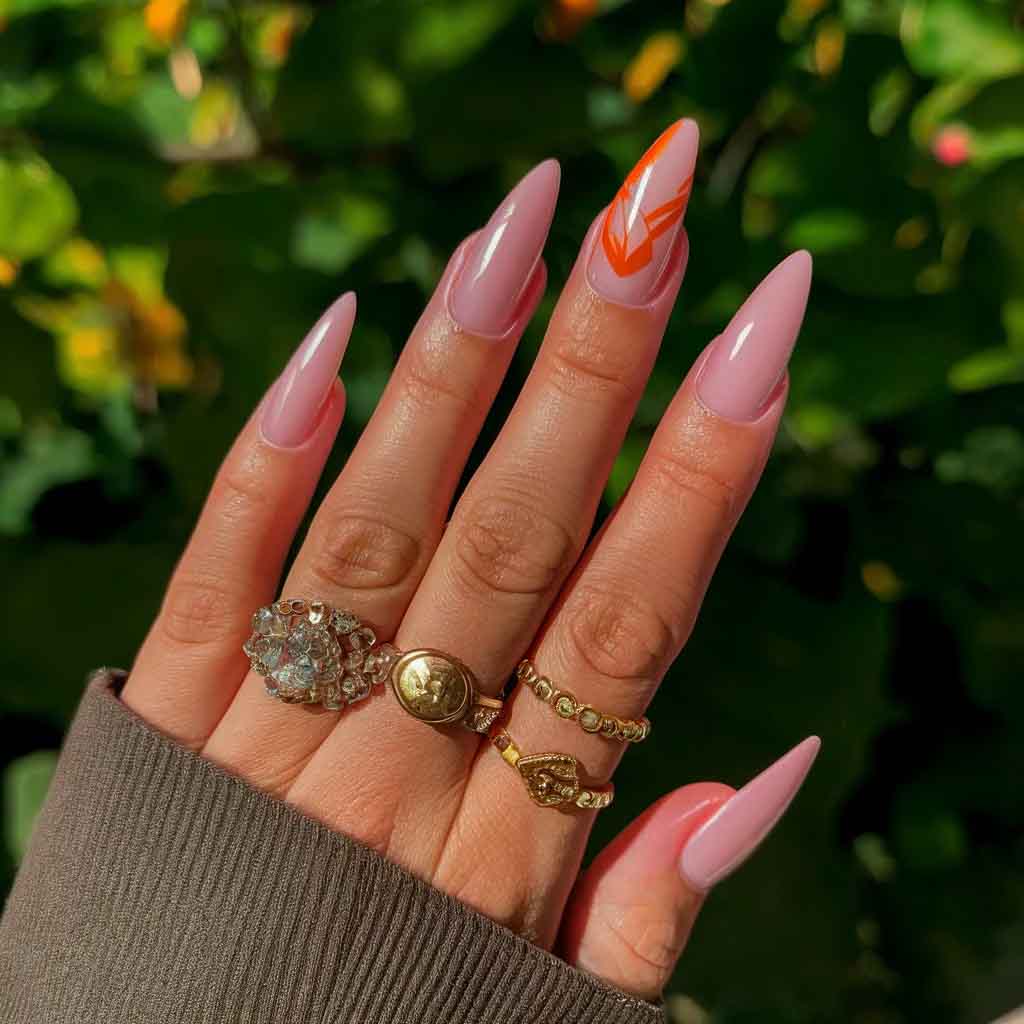 Pink & Orange Petals nails Design