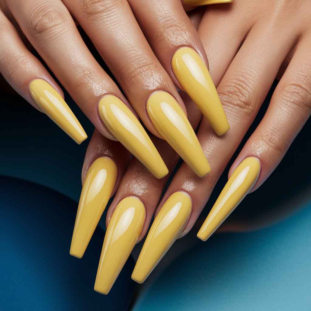 Stiletto Solid Yellow Nails art