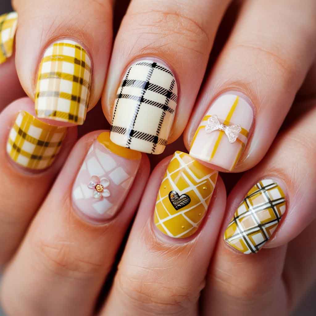 Yellow Plaid Designs nails