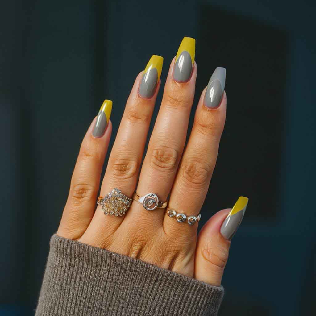 Yellow and Grey nails