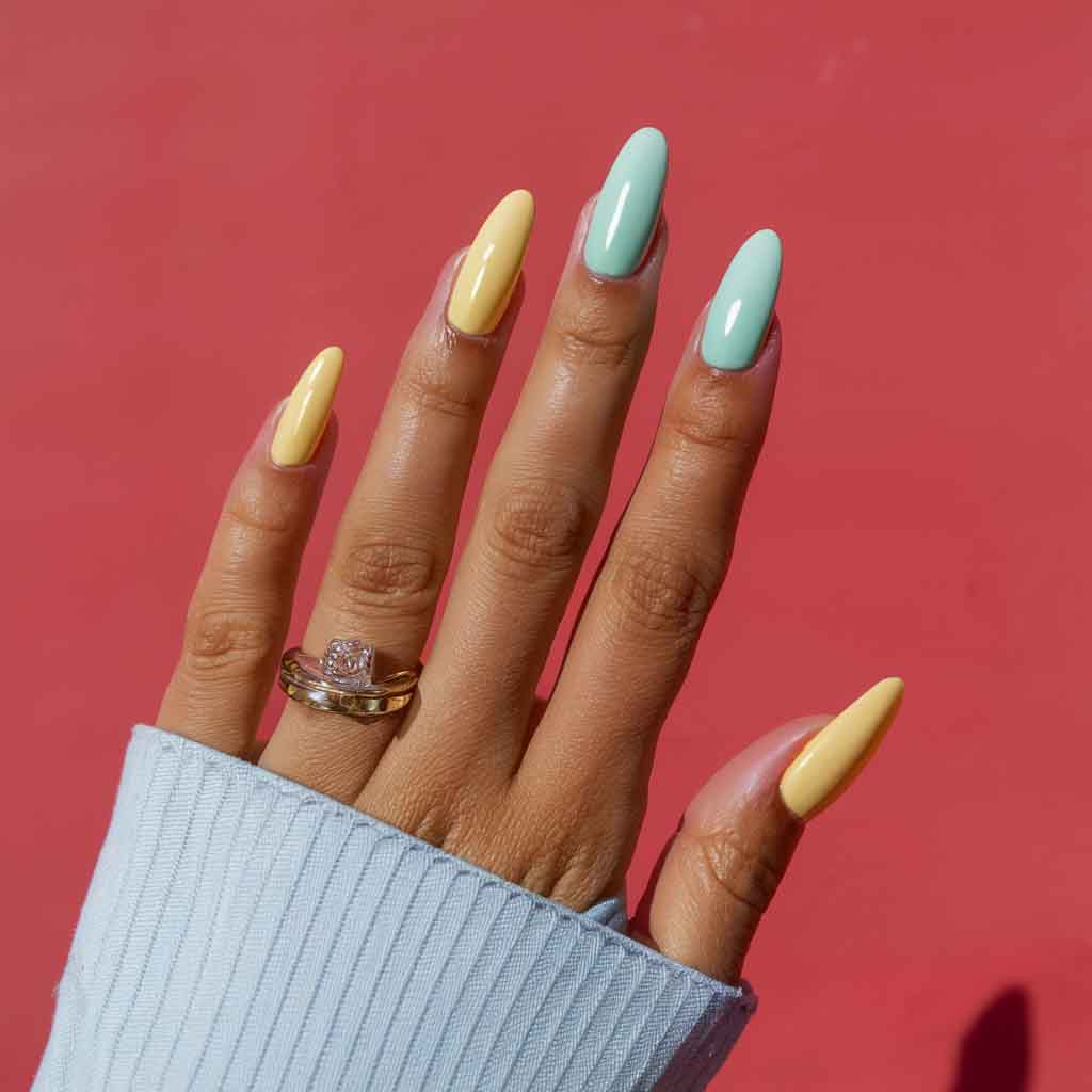 Yellow and Mint Green Nails
