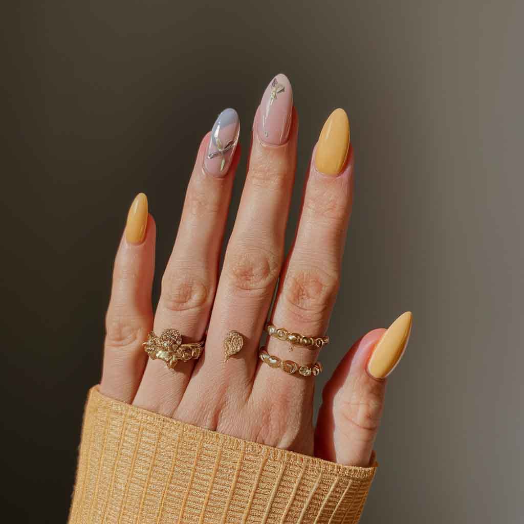 Yellow and Peachy Tones nails