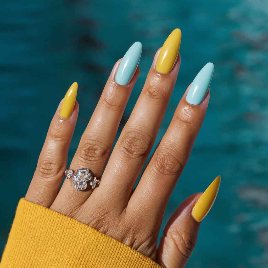 Yellow and Turquoise nails