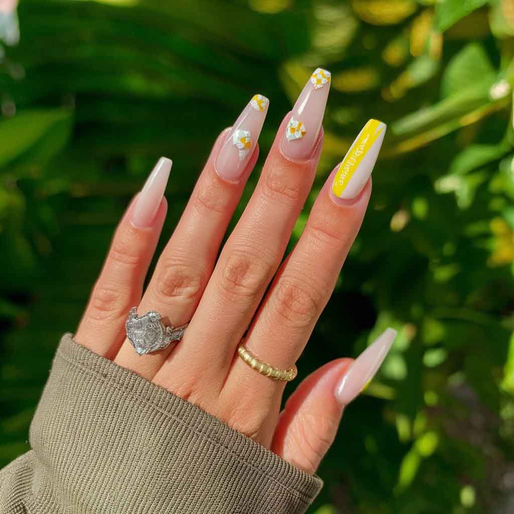 Yellow and White Combination nail 