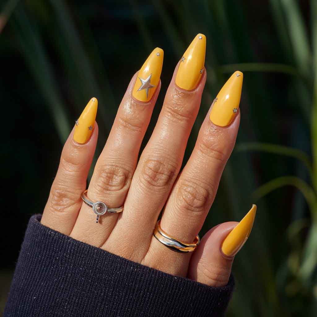 Yellow with Stars Nails