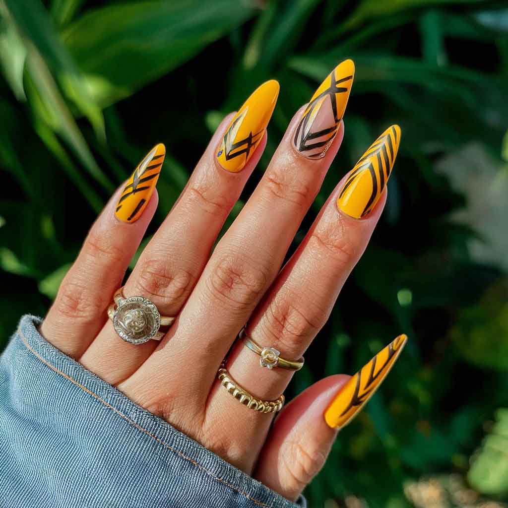  Yellow with Tribal Patterns nails