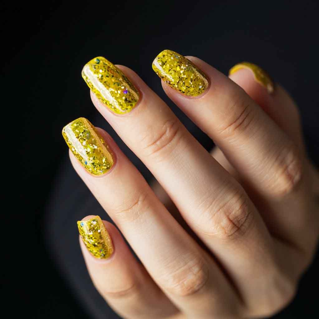 yellow Glitter Nails 