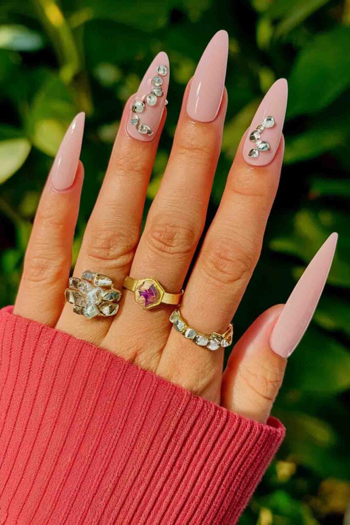 Baby Pink with Rhinestones Nails