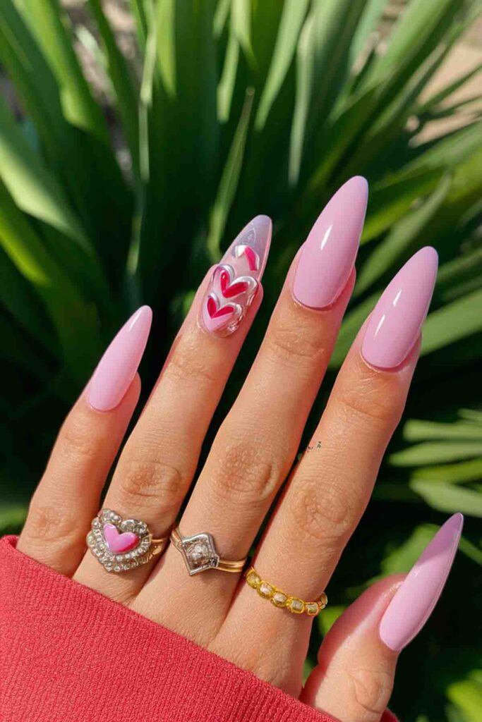 Bubblegum Pink with Heart Shapes Nails