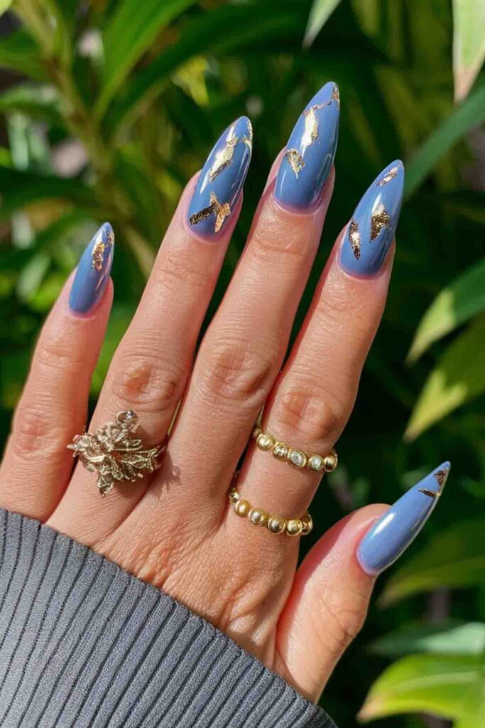 Cerulean Blue with Gold Leaf Nails 