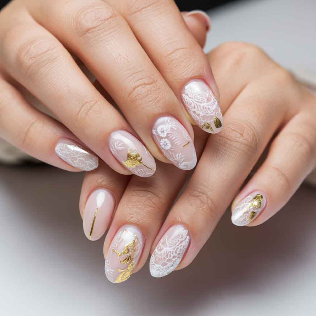 Delicate Stamping Art Nails for Bride
