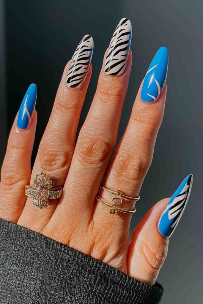 Electric Blue with Zebra Stripes Nails