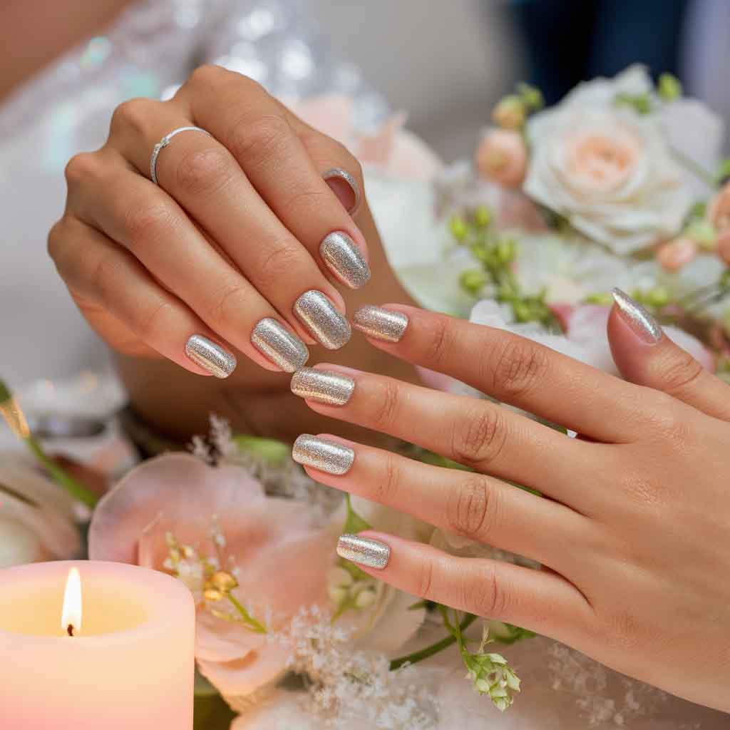 Holographic Nails for bride
