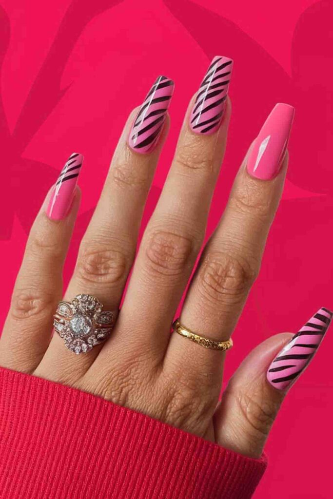 Hot Pink with Zebra Stripes Nails art
