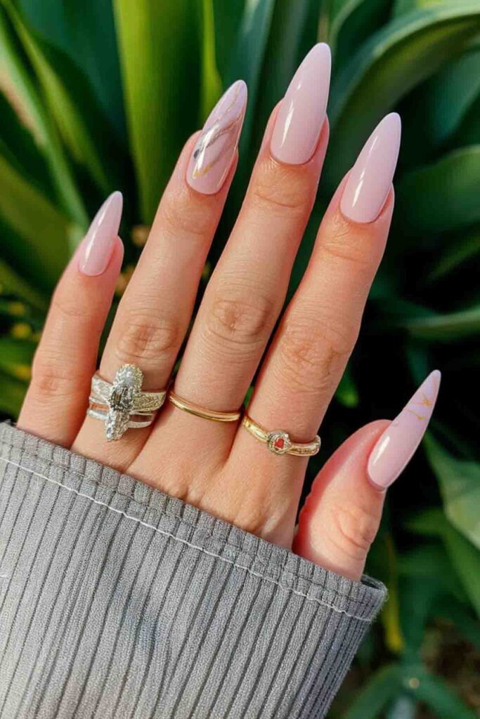 Light Pink with Marble Effect Nails