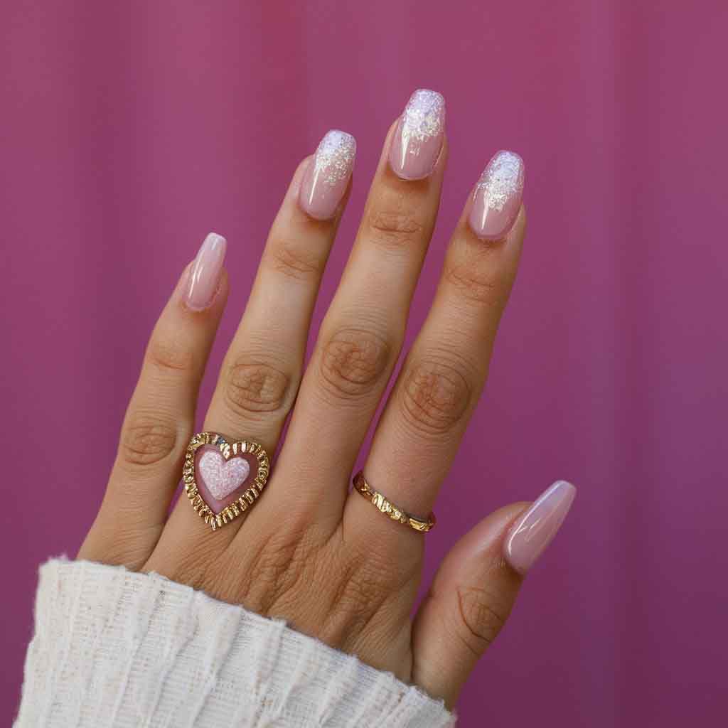 Pink Wedding Nails with Glitter Heart