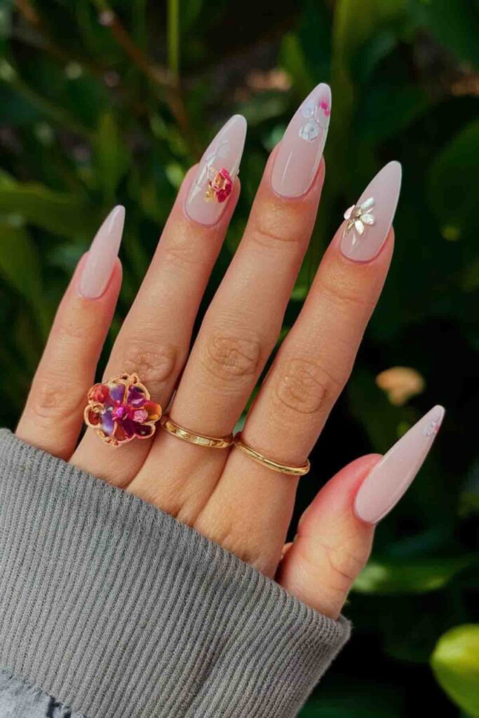 Pink with 3D Flower Art Nails