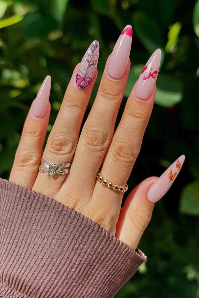 Pink with Butterfly Decals nails 