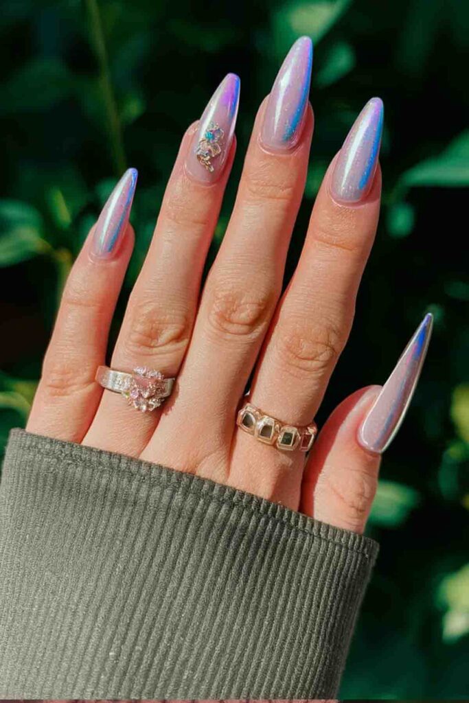 Pink with Holographic Finish Nails