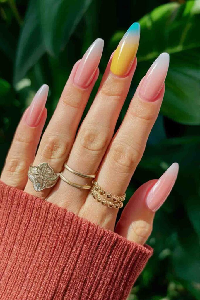 Pink with Rainbow Gradient nails