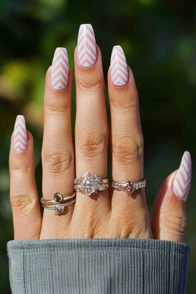 Soft Pink with Chevron Stripes Nails 