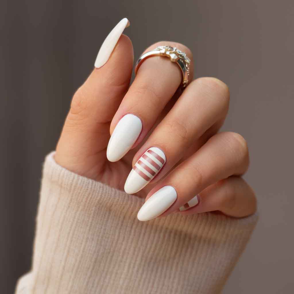 White Stripe Wedding Nails